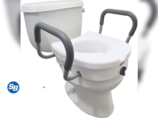 Lot 58-73133 - New Carex E-Z Lock Raised Toilet Seat With Handles, 5" Toilet Seat Riser with Arms, Handicap Raised ...