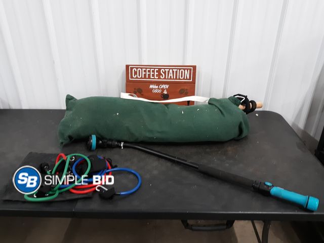 Lot 58-67093 - Box of Used Misc. Items - Salad Spinner, Reflective Jackets, Hammock, Hose Sprayer and More!