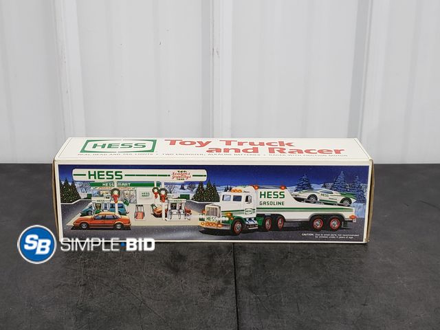 Lot 58-53047 - Hess Toy Truck and Racer - Real Head/Tail Lights - Racer with Friction Motor