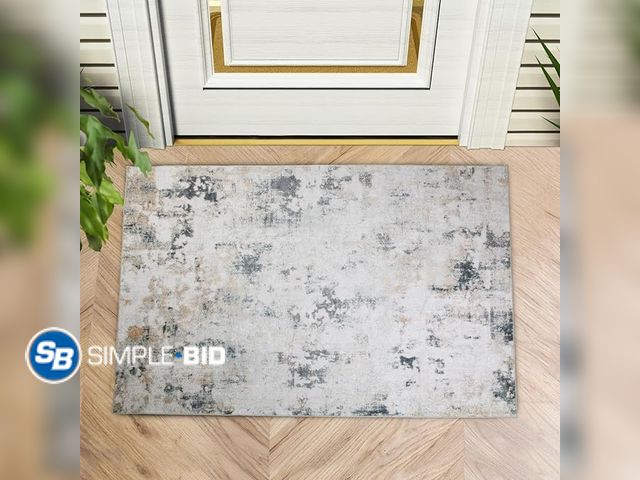 Lot 58-37012 - New Machine Washable 2x3ft Area Rug, Non Slip Modern Abstract Entrance Door Mat, Foldable Low Pile C...