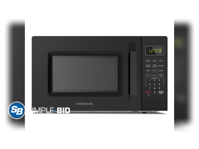 Lot 58-58945 - New Farberware 1.1 cu ft Microwave Oven,1000W Countertop Microwave Oven with Auto Cook Menu, Black