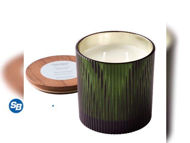 Lot 58-50879 - New Better Homes &amp; Gardens Fresh Cut Frasier Scented Cotton 2-Wicks Ribbed Mecury Glass Jar Cand...