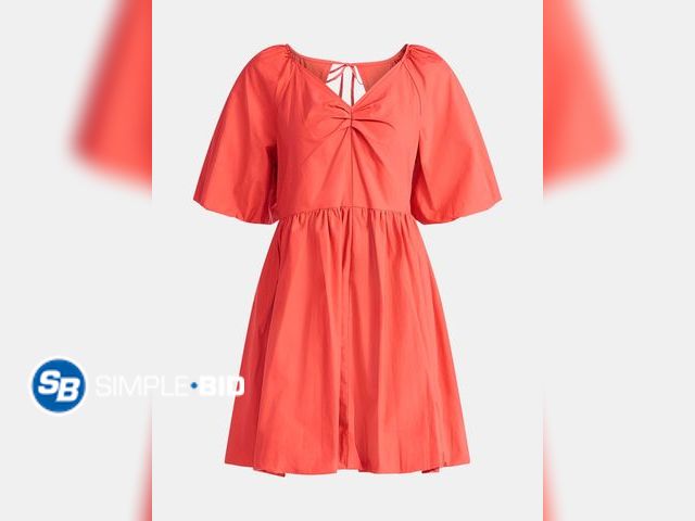 Lot 58-69100 - New Time and Tru Women's and Women's Plus Cotton Bubble Hem Mini Dress with Puff Sleeves, Size L