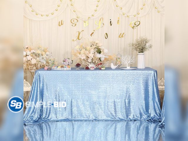 Lot 58-68801 - New Eternal Beauty Baby Blue Tablecloth, 60x102 Inch Sequin Rectangle Table Cover for Cake Dessert E...