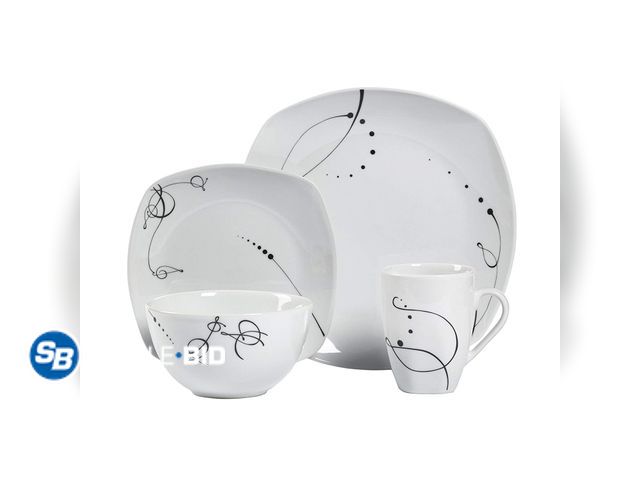 Lot 58-34830 - Tabletops Unlimited Gallery Pescara Square 16 Piece Dinnerware Set, Swirl Pattern - appears unused -...