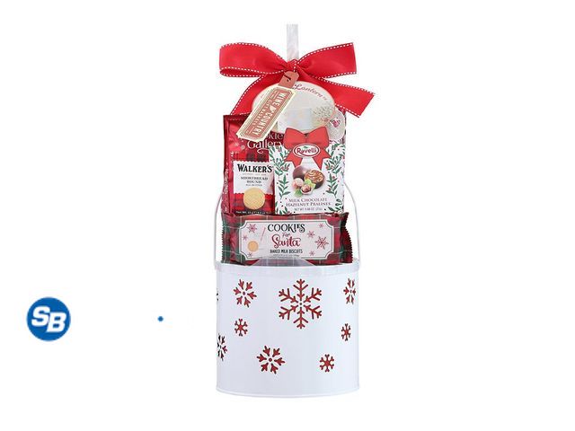 Lot 58-67452 - WINE COUNTRY! Gift basket Holiday Lantern Filled with Chocolate, Biscuits and more (expired)