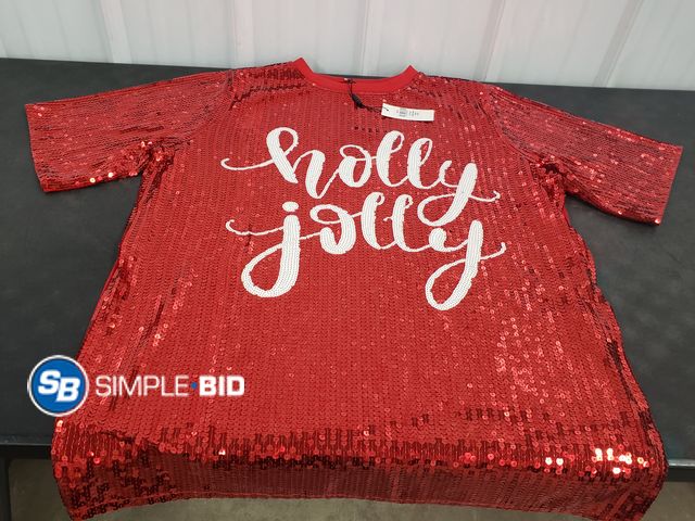 Lot 58-71564 - New Women's Glittery Red Holly Jolly Shirt - SIZE OSFM (+size)