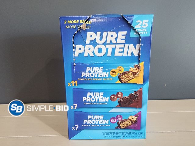 Lot 58-29917 - Pure Protein -- Chocolate peanut buttter - Chocolate Deluxe - Chewy Chocolate chip 25 count individu...