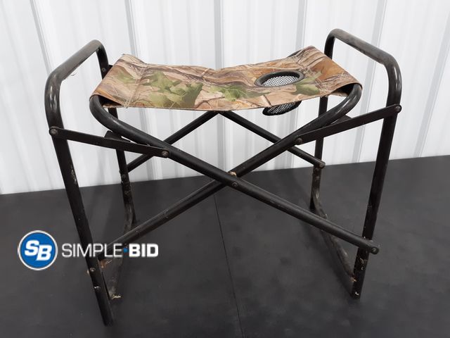 Lot 58-67960 - Camo Hunting Foldable Stool - Table with cup holder - used but in good condition