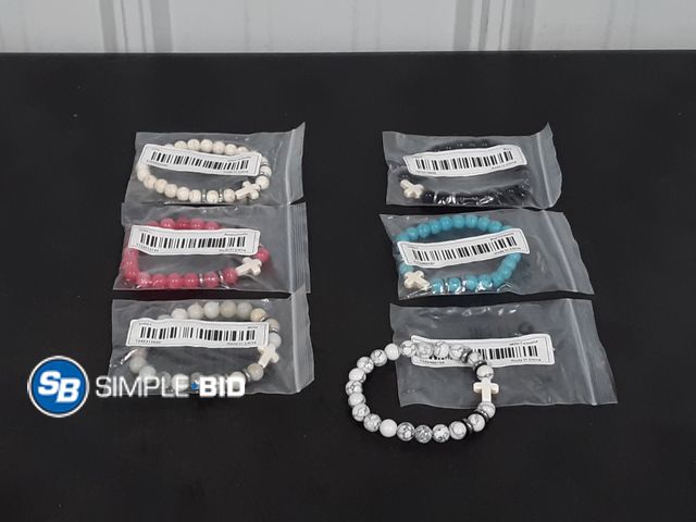 Lot 58-17845 - Lot of (6) New Cross Beaded Bracelets - variety of styles