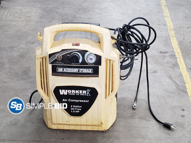 Lot 58-67777 - Worker Tough as Nails Air Compressor 2 gallon - used condition