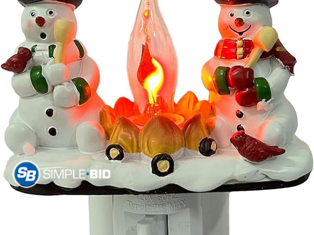 Lot 58-37197 - New Christmas Night Light, 3D Christmas Snowman Campfire Nightlight, Christmas Eve Campfire Flickeri...