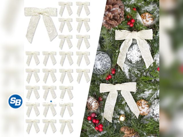 Lot 58-50677 - New LaRibbons 24 Pcs Ivory Crinkled Velvet Bows for Christmas Tree, Door, Garland, Wreath, 1" Wide, ...