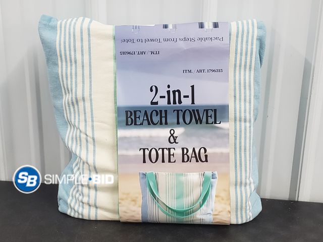 Lot 58-73903 - 2-in-1 Beach Towel &amp; Tote Bag, 100% Cotton, Striped, 40x72 - appears unused