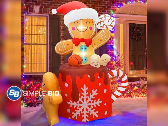 Lot 58-31949 - GVDV 6ft Christmas Inflatables Outdoor Decorations, Christmas Blow-up Yard Decorations Gingerbread M...