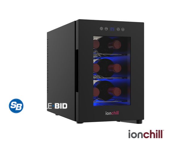 Lot 58-27134 - New Ionchill 6-Bottle Wine Cooler, New Standard Door Mini Fridge with Wine Rack and Temp. Control, 9...