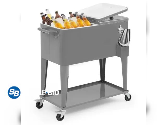 Lot 58-27206 - New MADOG 80-qt Outdoor Steel Rolling Cooler Cart for Patio and Deck Large Cooler with Wheels and Ha...