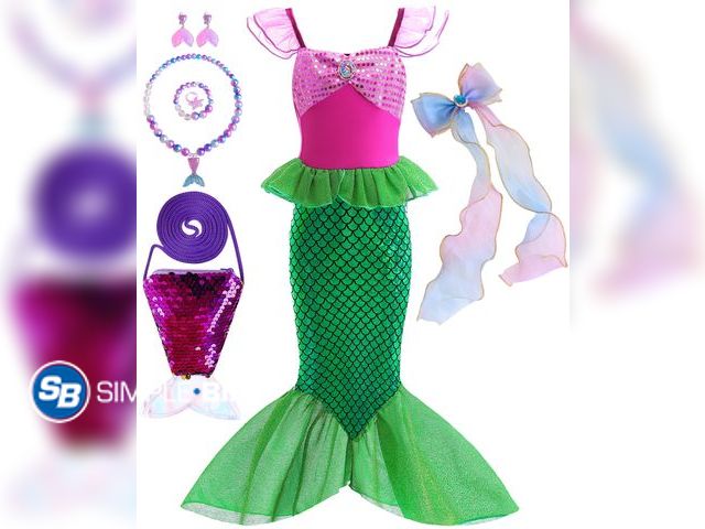 Lot 58-32942 - New Princess Mermaid Costume for Girls Ariel Dress up Kids Cosplay Outfit with Accessories 2-10Years
