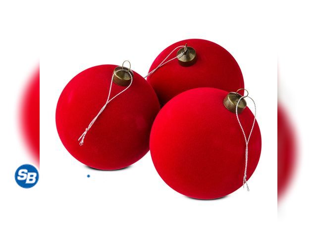 Lot 58-52888 - CHRISTMAS IN JULY! New 4 Count Bright Red Velvet-Feel Ball Christmas Ornaments, by Holiday Time