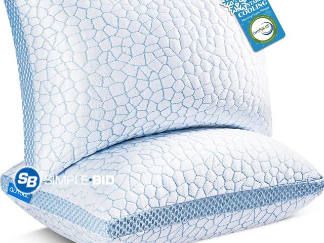 Lot 58-75609 - New Set of (2) QUTOOL Enhanced Cooling Pillows for Sleeping, CertiPUR-US Shredded Memory Foam Pillow...