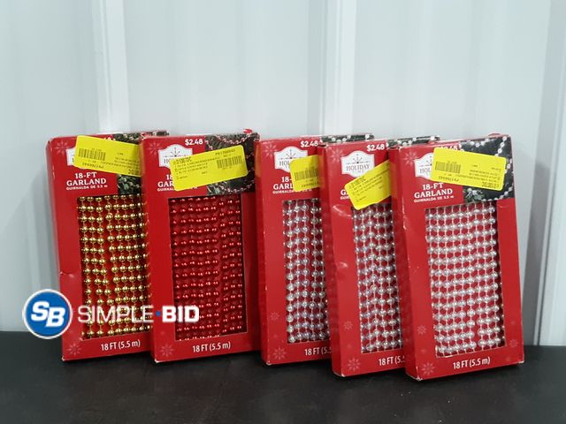 Lot 58-29593 - Lot of (5) New Boxes of Holiday Time 18ft Garland -- Red - Gold and Silver