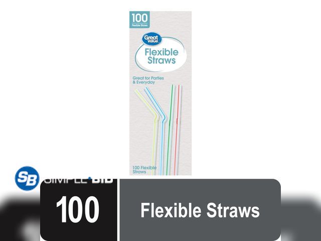 Lot 58-26996 - Lot of (5) New Great Value Plastic Disposable Flexible Straws, Multi-Color, 100 Count in each box