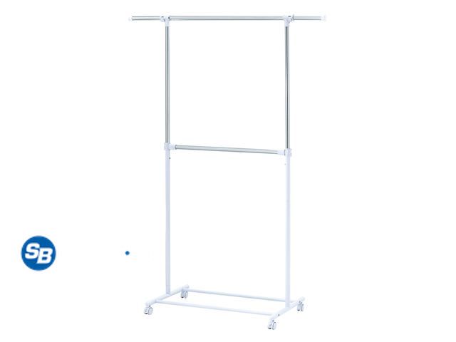 Lot 58-58893 - Mainstays 2-Shelf Garment Drying Clothes Rack - Adjustable Height, Locking Wheels, Metal, Silver/Whi...