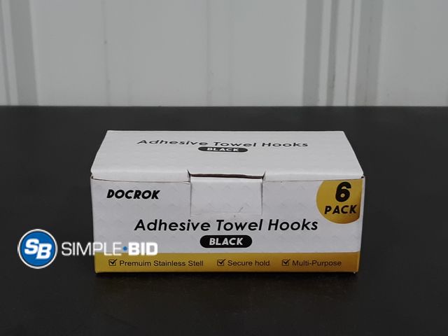 Lot 58-21188 - DocRok Adhesive Towel Hooks - Black - 6 Pack