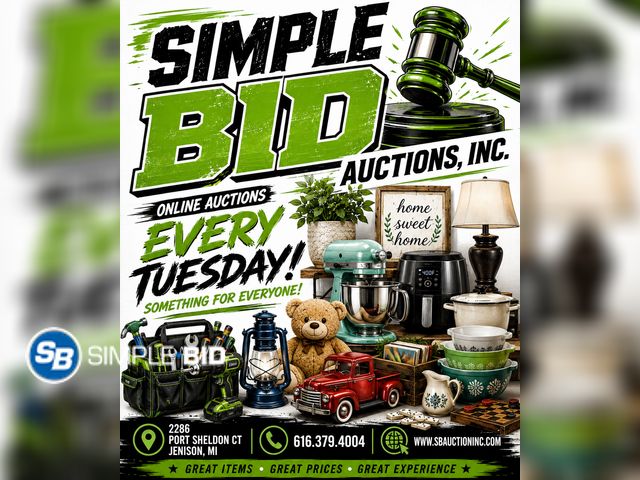Simple Bid Auction, Inc - September 8th -JENISON, MI -- TUESDAY!! -- Store Returns, Shelf Pulls, Overstock Toys, & Consignments!!!!