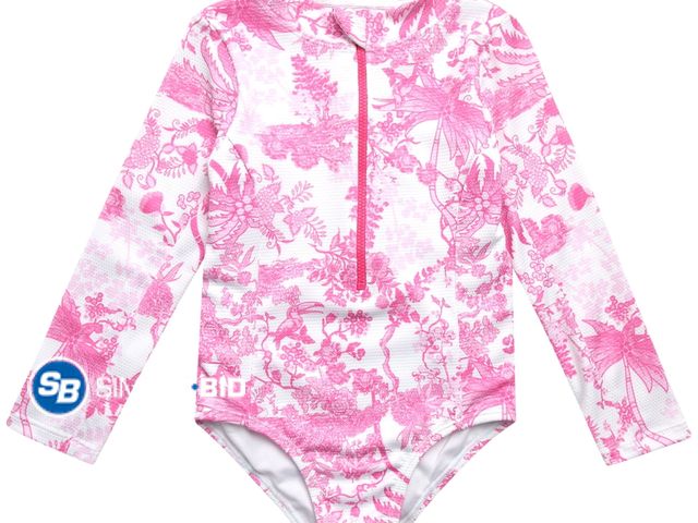 Lot 58-72191 - New Jessica Simpson Girls' Long Sleeve Rashguard One-piece Swimsuit, Size L (10/12)