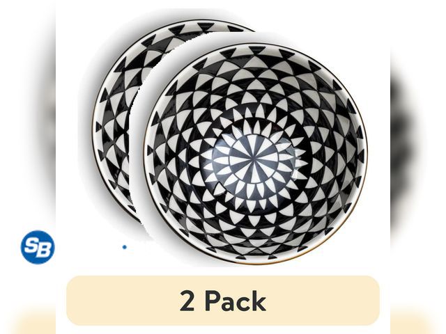 Lot 58-65427 - New (2 pack) Thyme &amp; Table Medallion Ceramic Bowl Black and White
