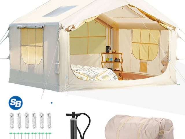 Lot 58-31697 - New 4-6 Person Inflatable Tent - Quick Setup Air Tent with Stove Jack, 420D Oxford (PU2000), 15cm Ai...