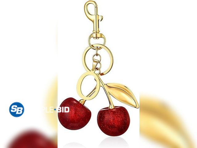 Lot 58-56486 - New SYNLIN Cherry Keychain with Initial Charm,Personalized Cherry Bag Charm for Women,Alphabet Lette...