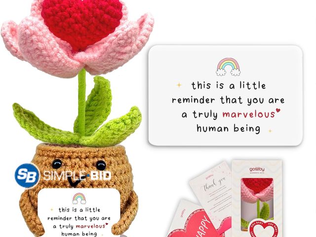 Lot 58-73989 - New Gossby Handmade Heart Flower Crochet with 'You are A Truly Marvelous Human Being' Card - Inspira...