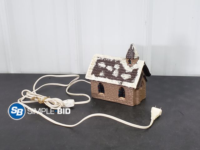 Lot 58-80098 - Ceramic Painted Church - plug in lights up