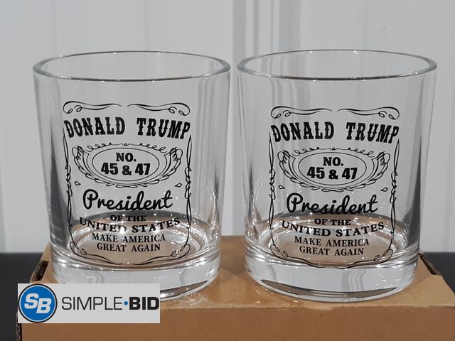 Lot 58-20890 - Lot of (2) Trump Whiskey Glasses - No. 45 &amp; 47 President of the United States - Make America Gre...