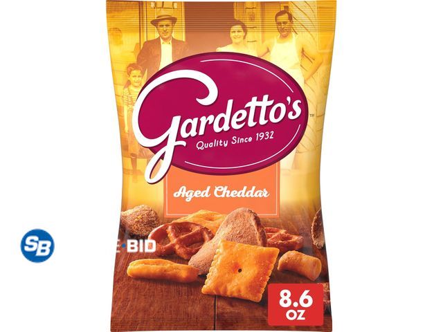 Lot 58-72573 - Lot of (12) GARDETTOS aged Cheddar Snack Mix -- 8.6 oz bag - unopened - expired