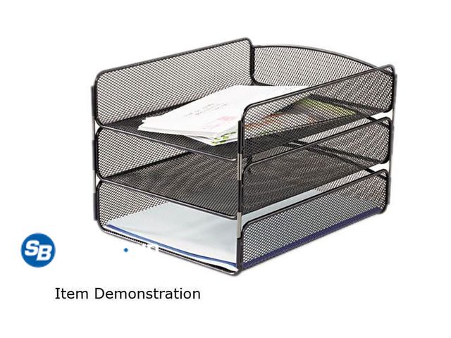 Lot 58-32531 - Safco Desk Tray Three Tiers Steel Mesh Letter Black 3271BL - appears unused in box