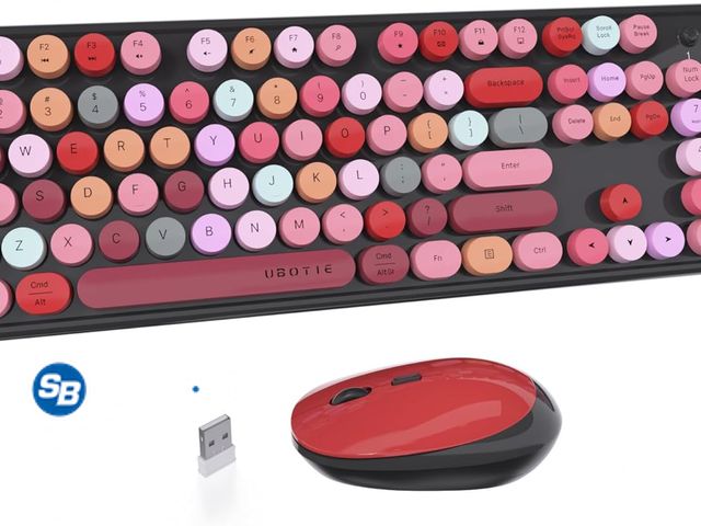 Lot 58-76043 - New UBOTIE Colorful Wireless Keyboard and Mouse Combo (Black-Colorful) Retro Typewriter Floating Ful...