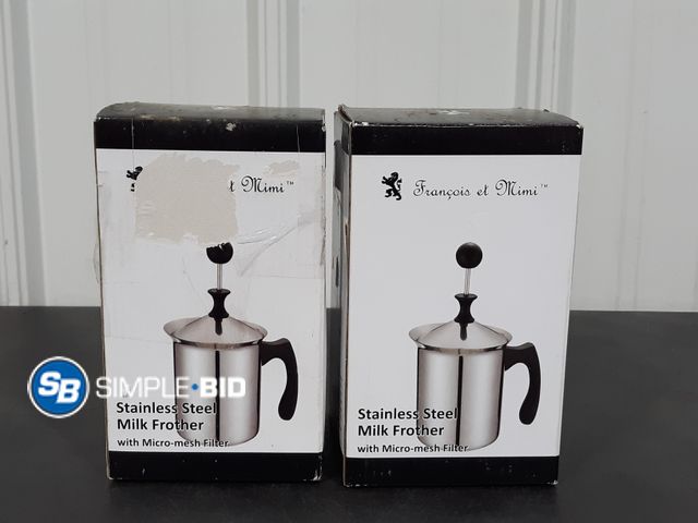 Lot 58-34833 - Lot of (2) New Stainless Steel Milk Frother with Micro-Mesh Filter