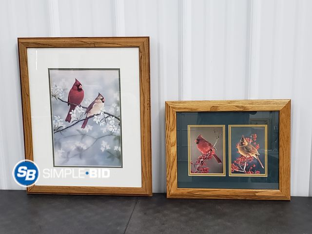 Lot 58-84378 - Lot of (2) Wood Framed Cardinal Pictures - 14"x17" and 18.5"x22.5"