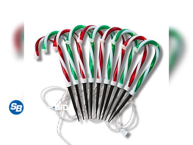 Lot 58-32928 - New Light-up LED 10" Candy Cane Pathway Stake, Red and Green, by Holiday Time