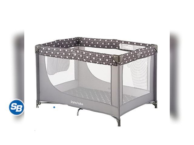 Lot 58-35312 - New Pamo Babe Portable Crib Baby Playpen with Mattress and Carry Bag Grey