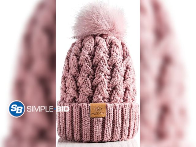 Lot 58-83816 - Lot of (2) New Womens Winter Ribbed Beanie Crossed Cap Chunky Cable Knit Pompom Soft Warm Hat