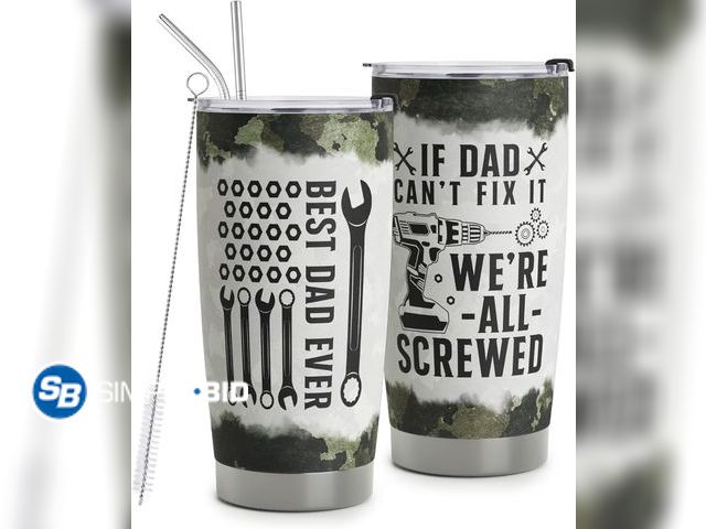 Lot 58-68910 - New If DAD Can't Fix it We're All Screwed Stainless Steel Tumbler with Lid and Straws - 20oz