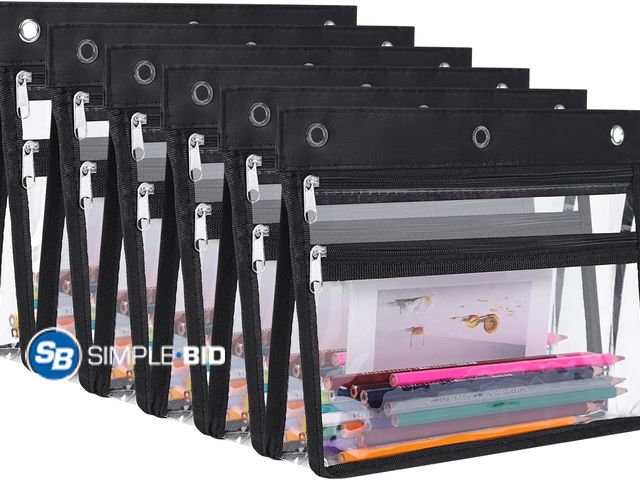 Lot 58-53946 - New YoeeJob 6 Pack Zipper Pencil Pouches for 3 Ring Binder, 1.5 Inch Expandable with 2 Pockets and C...