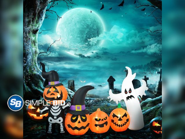 Lot 58-31777 - HOMCOM 7.5ft Inflatable Halloween Pumpkin Ghost Family, LED Yard Display - appears unused - open box