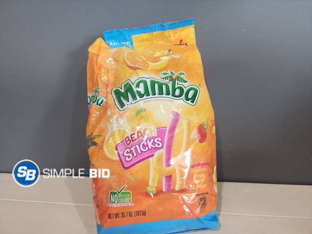 Lot 58-21322 - Mamba BEACH Sticks - fruit chews - straberry orange banana lemonade - individually packaged - unopen...