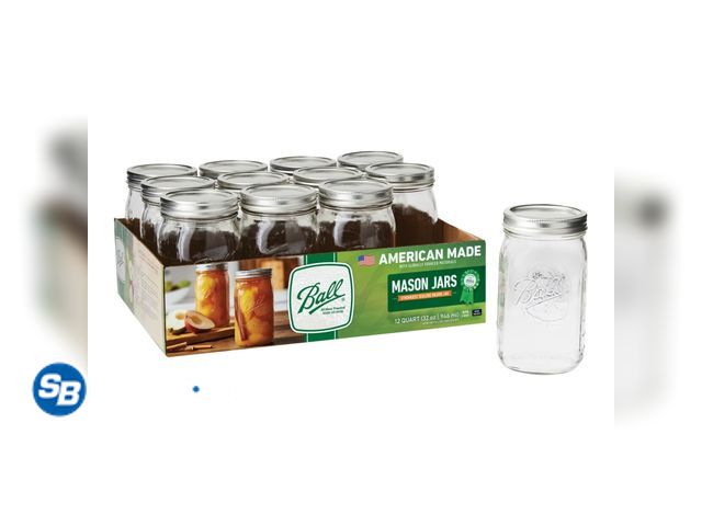 Lot 58-83092 - BallWide Mouth Quart 32oz. Glass Mason Jars with Lids and Bands, 12 Count - open package - appears u...
