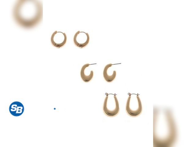 Lot 58-58933 - Lot of (2) New Time and Tru Gold Trio Smooth and Dome Hoop Earrings (Women's)